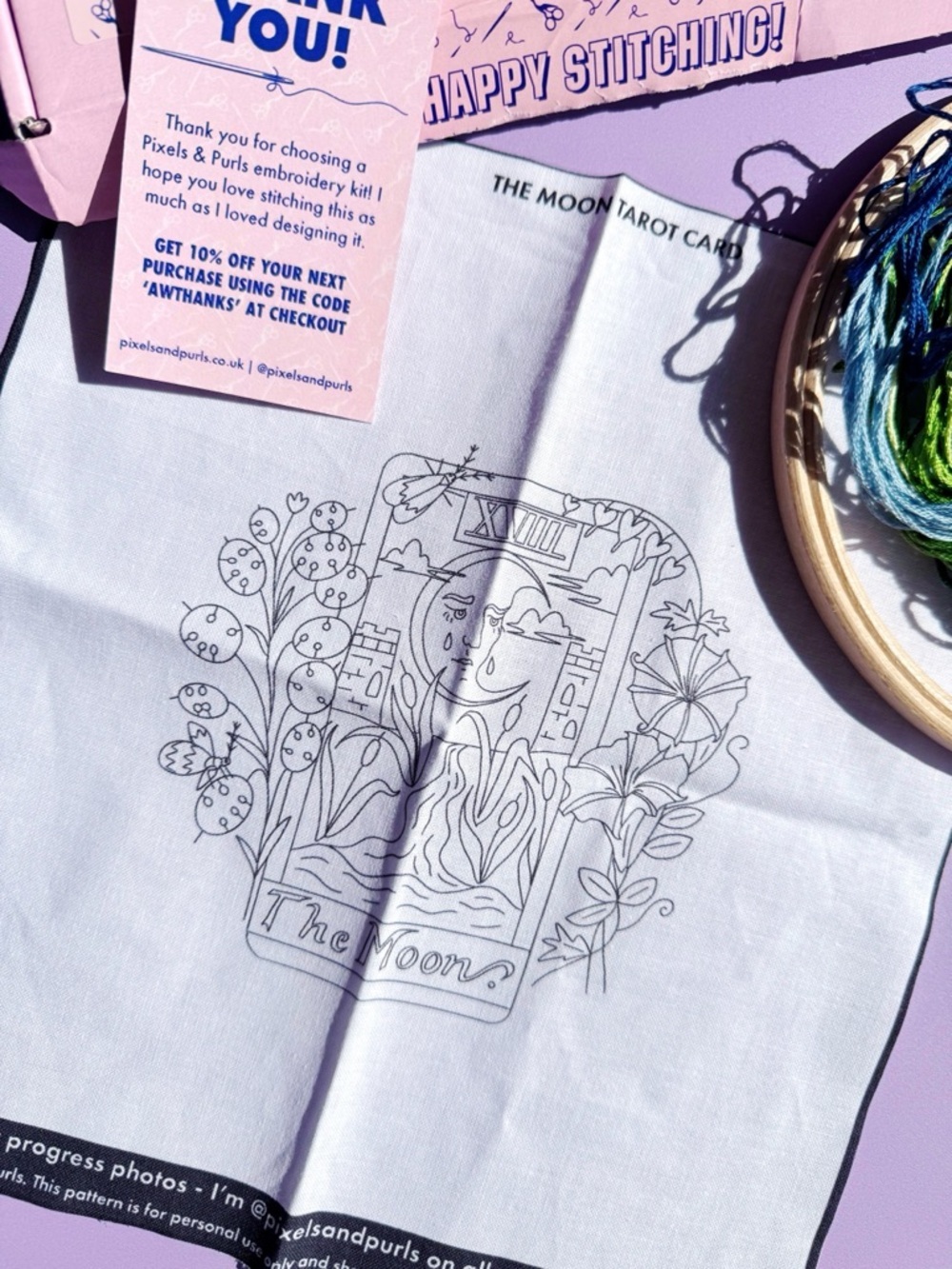 Pixels & Purls ‘The Moon’ Witchy Tarot Card DIY Full Hand Embroidery Kit - Picture 4 of 8